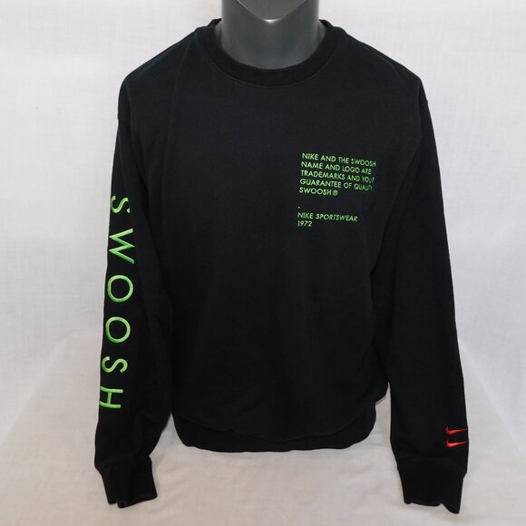 Nike Mens L Black Green Red Double Swoosh Embroidered Crewneck Sweatshirt - Picture 9 of 9